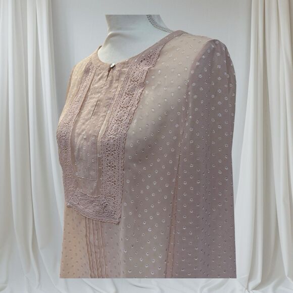 DANIEL RAINN Women's Size M Bohemian Blush Pink Swiss Dot High Low Sheer Blouse - Picture 7 of 11